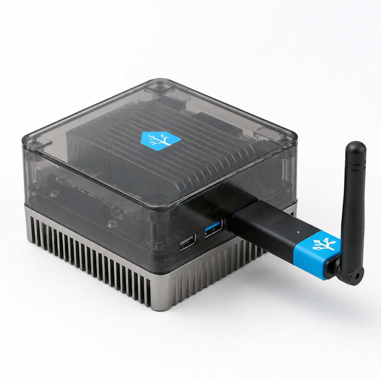 Home Assistant Green se zapojeným Zigbee USB koordinátorem
